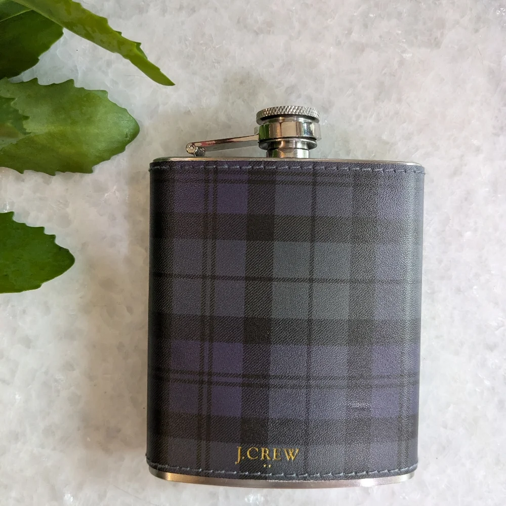 J. Crew Stainless Steel Flask Purple Plaid Cover